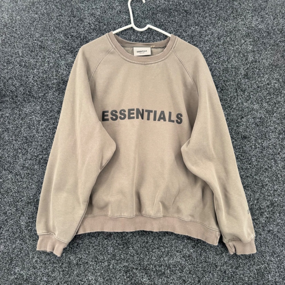 Fear of God Essentials Crewneck Sweatshirt Taupe Brown Logo Mens XL
